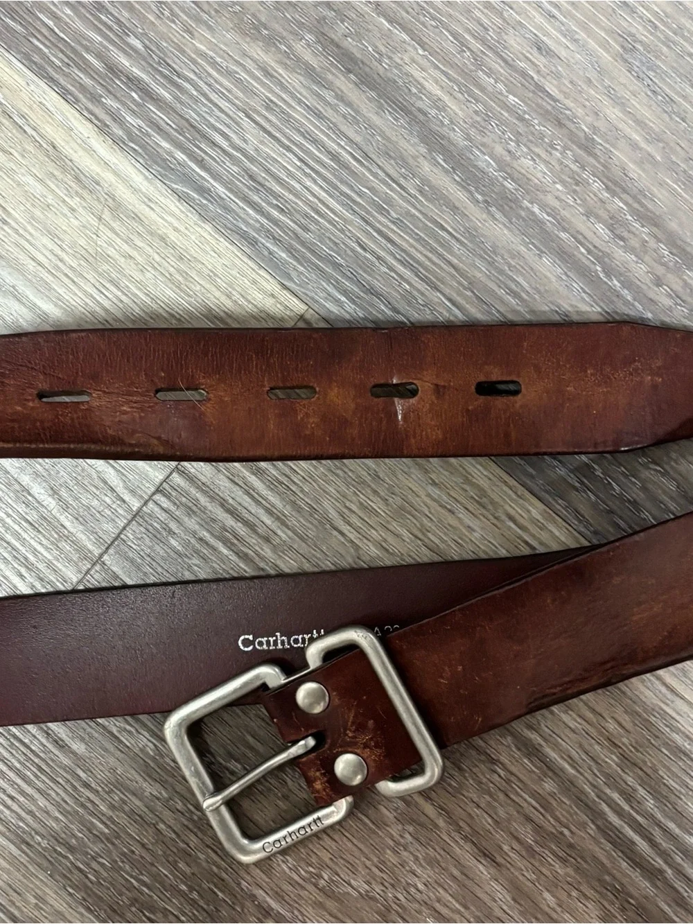 Carhartt A235 Vintage Brown Leather Belt – Genuine Cowhide Leather Size 38